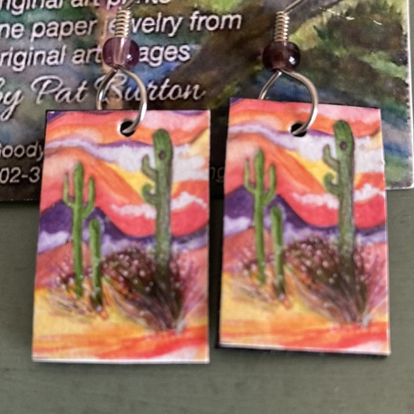 Handmade Paper Earrings Desert Sunset NWT - Picture 2 of 2